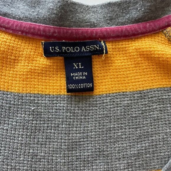 VTG US POLO ASSN Big Pony Waffle Knit Thermal Stripe Shirt Ralph Lauren Y2K XL - Picture 3 of 10